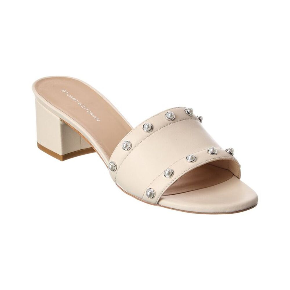 Stuart Weitzman Pearl 50 Slide Leather Sandal, White